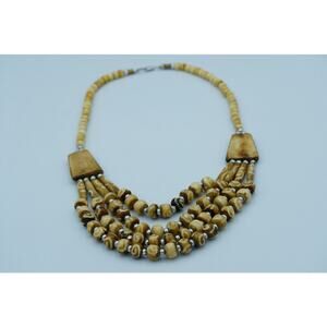 Vintage Horn Bead Necklace Carved Spiral Panels Tribal Boho Statement